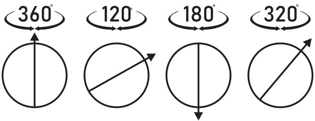 360 degree view icon. Rotation arrow symbol. Transparent PNG and vector illustration.
