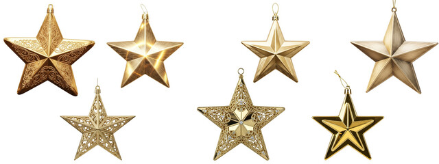 Obraz premium Elegant Gold Christmas Star Ornament Isolated on White Background | Holiday Decoration Stock Image