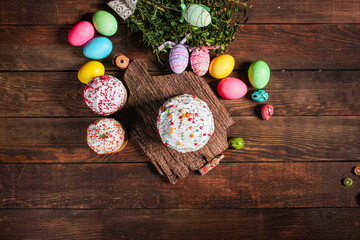 Easter cake sweet pastry traditional holiday christianity organic product fresh tasty gourmet food background on the table rustic food top view copy space