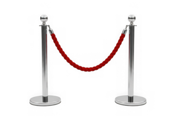 Silver stanchions with red velvet rope isolated on transparent background