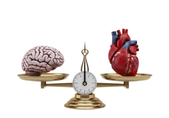 Heart brain balance on golden scales concept