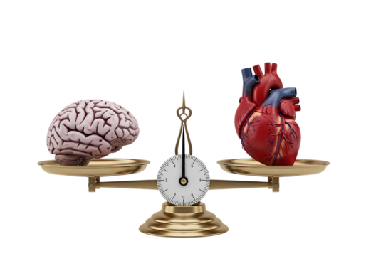 Heart brain balance on golden scales concept