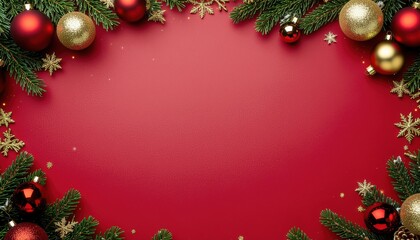 Celebrate christmas cheer with festive ornaments holiday atmosphere red background decorative elements festive season joyful vibes