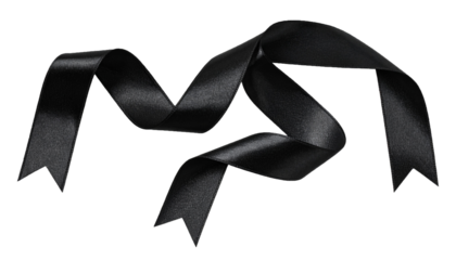 Black Satin Ribbon Isolated on Transparent Background