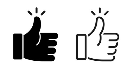 Thumbs up icon set. Like, OK, positive, approval, yes. Finger up symbol on white background - stock vector.