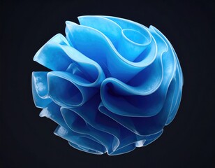 Blue, layered, wavy sphere in dark space