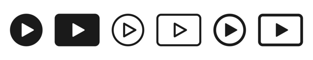 Play button icon set. Video, audio, web, media, start . Player symbol on white background - stock vector.