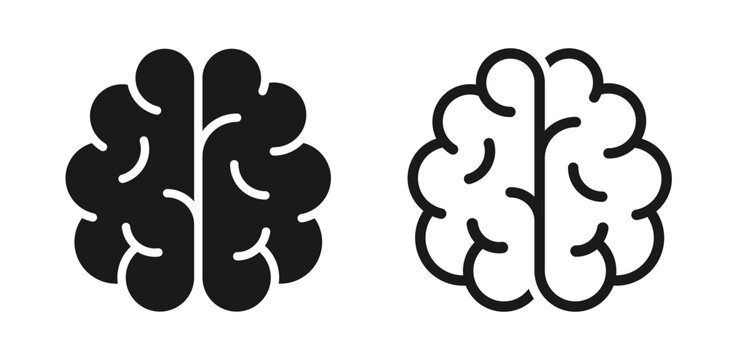 Human brain icon. Simple brain symbol in top and side view. Mind sign solid and outline style - stock vector.