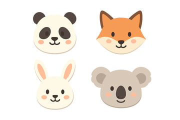 Stylized animal avatars collection featuring a panda fox rabbit and koala characters