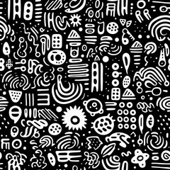 Obraz premium A vibrant, abstract pattern featuring white shapes on a black background, creating a dynamic and artistic visual experience.