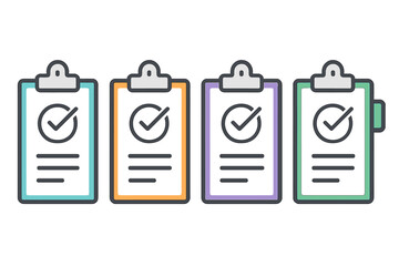 Four colorful clipboards with checkmarks representing successful task completion or approval