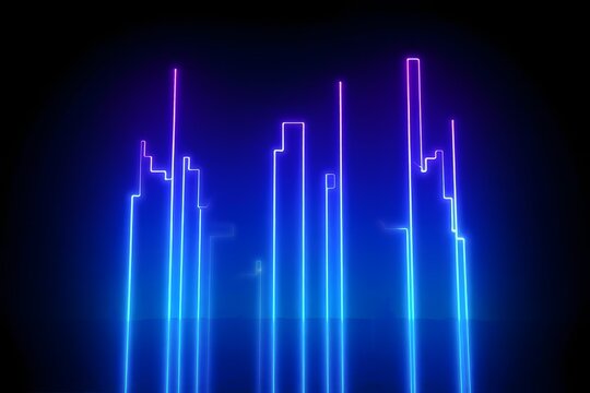 Neon Cityscape Abstract Art - Futuristic Urban Landscape - Powered by Adobe