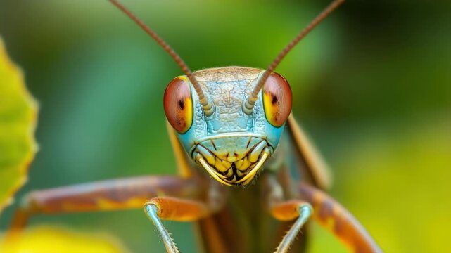 Video A close-up view of a praying mantis' face, highlighting its unique features and expressions