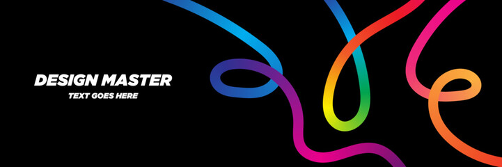 Dynamic Gradient Line Waves &ndash; Abstract Squiggles on Black Background, Rainbow Ribbon Vector Design