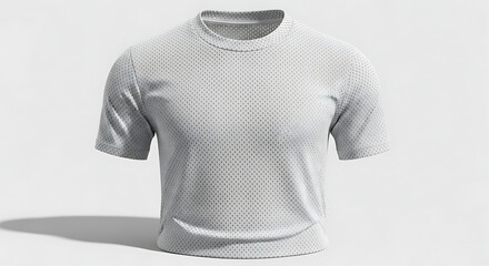 breathable mesh fabric athletic jersey mockup, realistic moisture-wicking texture, front view, soft shadows under bright studio lighting, ideal for sports team or gym branding--v 6.1 --ar 16:9 --q 2