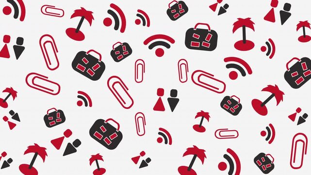 Seamless digital technology and business icons pattern with communication tools and social media symbols on white background