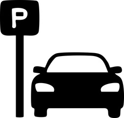 Parking Sign and Car Silhouette: A minimalist image, a black silhouette of a car stands next to a parking sign, illustrating urban convenience and travel.