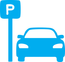 Parking Icon: A vibrant icon features a sleek car beside a prominent parking sign, symbolizing accessibility and convenience in urban or public spaces. 