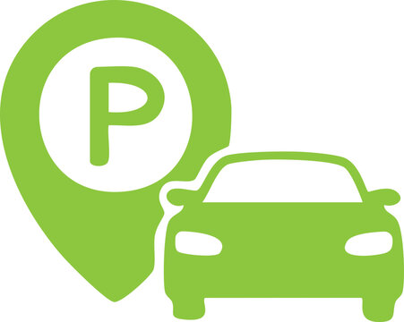 Parking Icon: An image symbolizing a parking spot, showing a car adjacent to a location marker. Representing ease of finding parking.