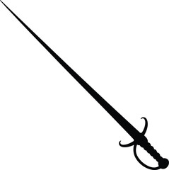 Black silhouette of a rapier sword on a white background fencing weapon
