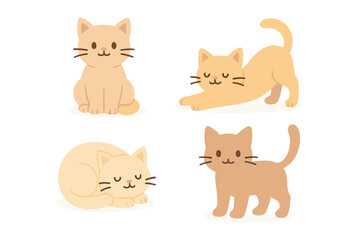 Collection of adorable domestic cats in four different playful and resting poses
