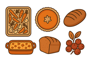 Traditional autumn harvest and Thanksgiving holiday dinner foods collection featuring classic dishes