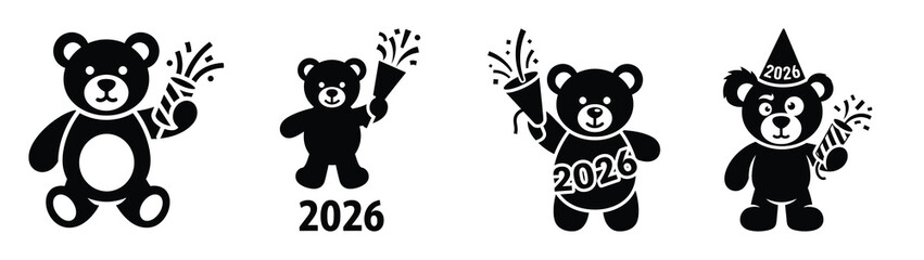 silly teddy holding party silhouette funny vector illustration