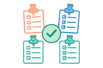 Multiple task lists comparison resulting in successful completion and approval symbol