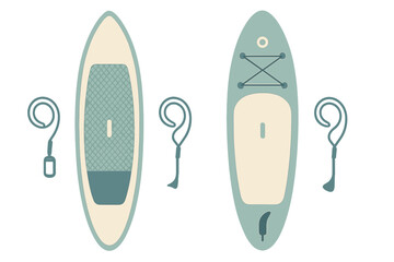 Stand up paddleboards with deck designs and safety leashes for water sports