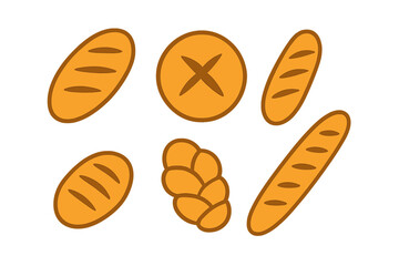 Set of various baked goods including baguette, round loaf, and braided bread