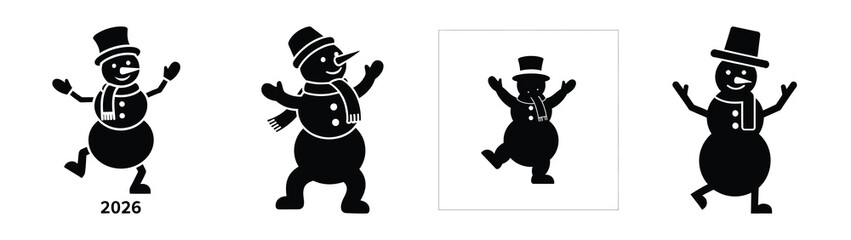 dancing snowman 2026 silhouette silhouette funny vector illustration