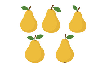 Seamless repeating pattern featuring ripe yellow pears with green leaves and brown stems