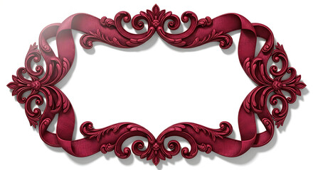 Ornate antique red decorative baroque frame with intricate swirling floral motifs and elaborate scrollwork isolated on a white background