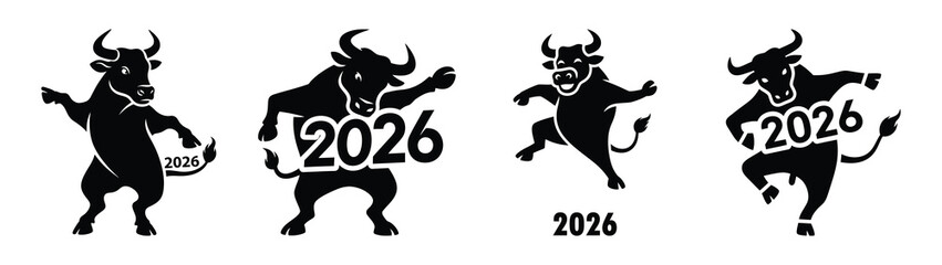 funny bull dancing 2026 silhouette funny vector illustration