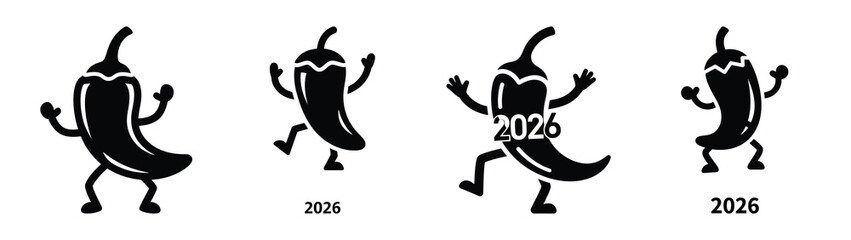 funny dancing chilli 2026 silhouette funny vector illustration