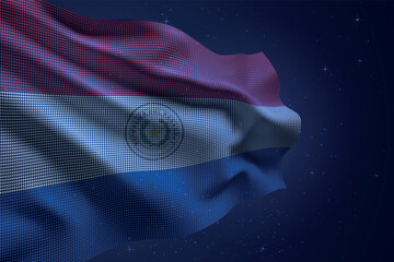 Paraguay digital LED waving flag on dark starry background