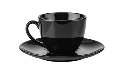 Black Ceramic Coffee Cup with Matching Saucer Isolated on White