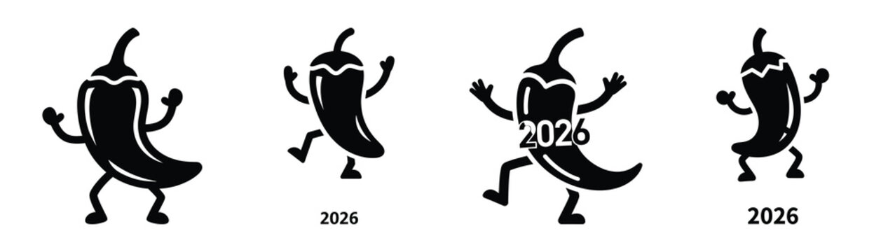 funny dancing chilli 2026 silhouette funny vector illustration