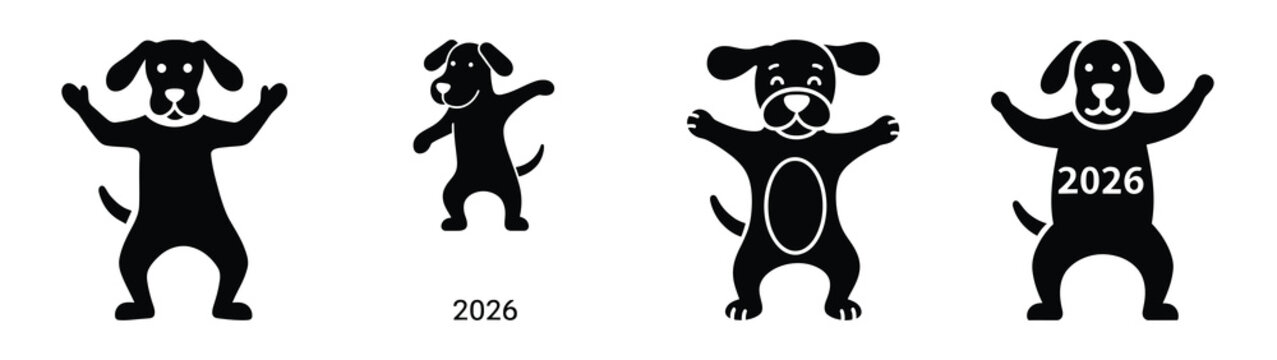 funny dog dancing 2026 silhouette funny vector illustration
