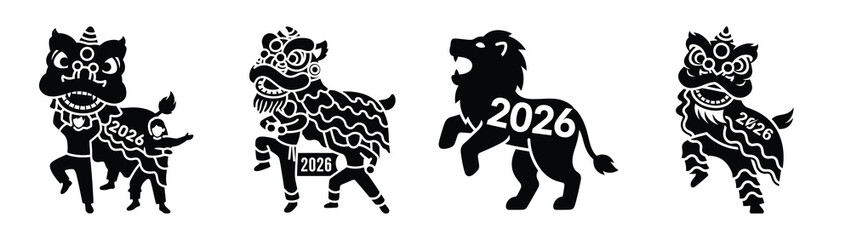funny lion dancing 2026 silhouette funny vector illustration