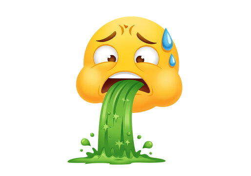 Sick emoji feeling nauseous with green vomit