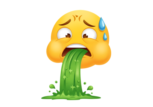Sick emoji feeling nauseous with green vomit