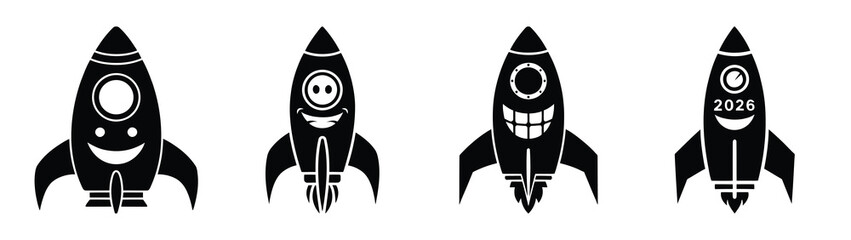 funny rocket smiling 2026 silhouette funny vector illustration