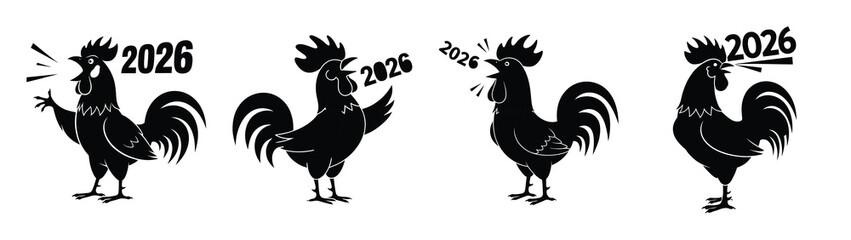 funny rooster shouting 2026 silhouette funny vector illustration