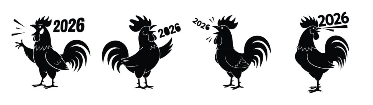 funny rooster shouting 2026 silhouette funny vector illustration