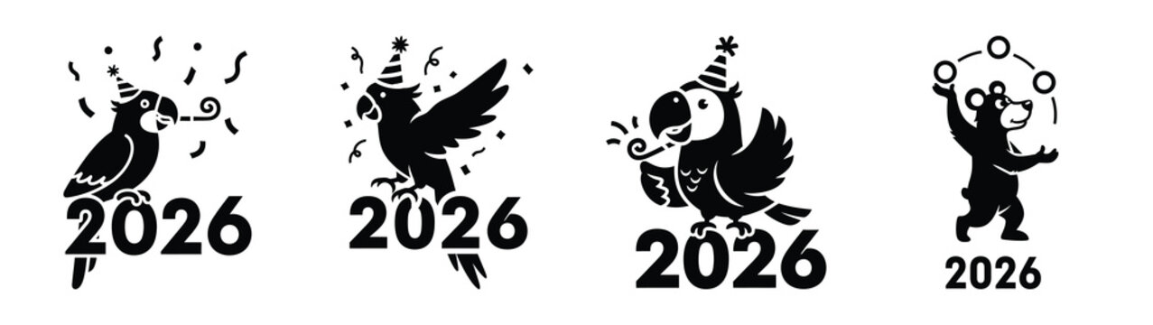 goofy bear juggling 2026 silhouette funny vector illustration