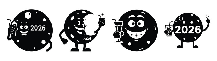 goofy moon holding drink silhouette funny vector illustration