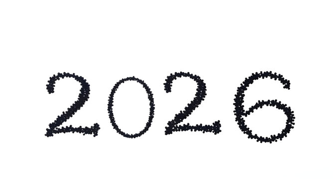 2026, new, year, silhouette, celebration, festive, holiday, greeting, message, typography, design, artwork, graphic, illustration, creative, minimal, outline, shape, shadow, black, dark, concept, mode