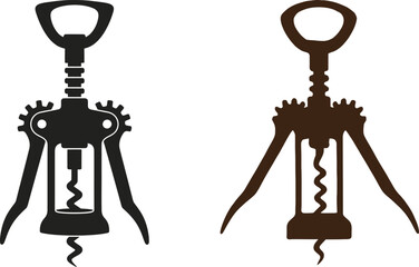 Two stylized corkscrew silhouettes isolated on a white background silhouette