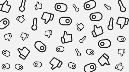 Pattern of social media like and dislike icons, graphic illustration with thumbs up and thumbs down symbols on white background, digital design concept - Powered by Adobe